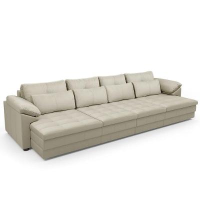 Sofá Retrátil Para Sala De Estar 4 Lugares 339cm Riza S03 Couro Bege Pérola - Lyam Decor