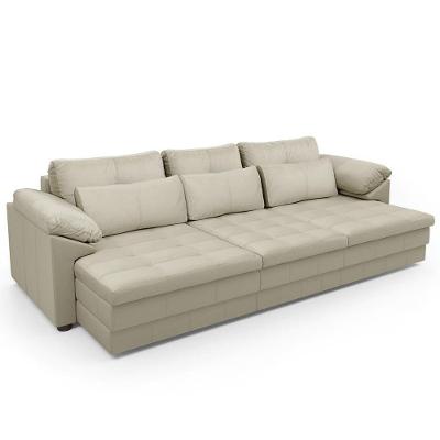 Sofá Retrátil Para Sala De Estar 4 Lugares 297cm Riza S03 Couro Bege Pérola - Lyam Decor