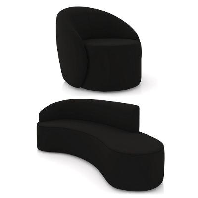Sofá 4 Lugares Orgânico 220cm Morgan E Poltrona Lua Veludo Preto D03 - D'rossi