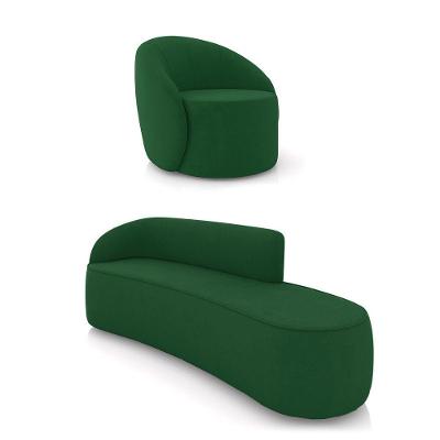 Sofá 4 Lugares Orgânico 220cm Morgan E Poltrona Lua Suede Verde D03 - D'rossi
