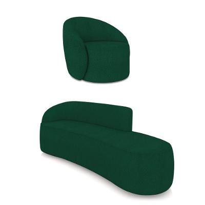 Sofá 4 Lugares Orgânico 220cm Morgan E Poltrona Lua Bouclê Verde D03 - D'rossi