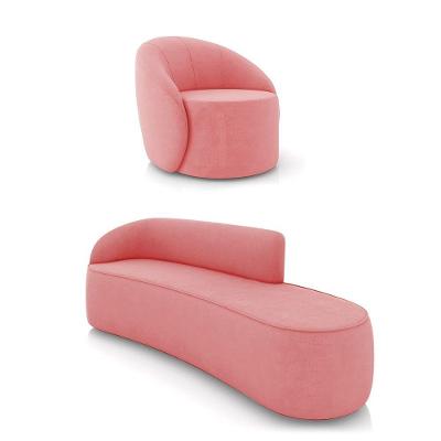 Sofá 4 Lugares Orgânico 220cm Morgan E Poltrona Lua Suede Rosê D03 - D'rossi