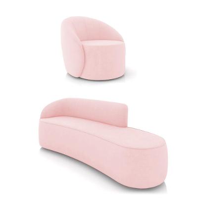 Sofá 4 Lugares Orgânico 220cm Morgan E Poltrona Lua Suede Rosa Bebê D03 - D'rossi