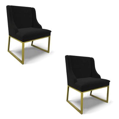 Cadeira Sala De Jantar Industrial Dourado Kit 2 Liz Veludo Preto D03 - D'rossi