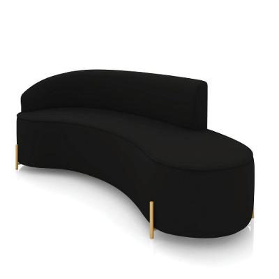 Sofá 4 Lugares Orgânico 220cm Pé Dourado Morgan Veludo Preto D03 - D'rossi