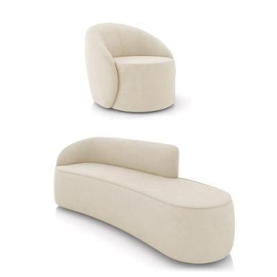 Sofá 4 Lugares Orgânico 220cm Morgan E Poltrona Lua Suede Bege D03 - D'rossi