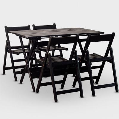 Conjunto De Mesa 120x70 E 04 Cadeiras Dobráveis Cor Preta