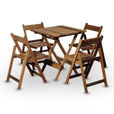 Conjunto De Mesa 70x70 E 04 Cadeiras Dobráveis Em Madeira Nobre Sem Pintura