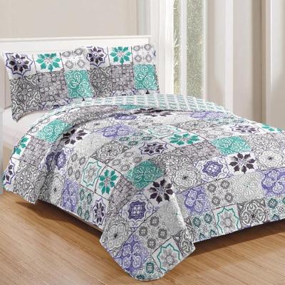 Kit Cobre Leito Colcha Daily Queen 3 Peças Dupla Face Estampado Floral - Floral 26 - 100% Poliéster