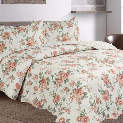 Kit Cobre Leito Colcha Daily Queen 3 Peças Dupla Face Estampado - Floral 34 - 100% Poliéster