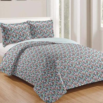 Kit Cobre Leito Colcha Daily Queen 3 Peças Dupla Face Estampado Floral - Floral 21 - 100% Poliéster