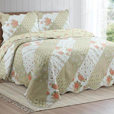 Kit Cobre Leito Colcha Daily Queen 3 Peças Dupla Face Estampado - Floral 33 - 100% Poliéster