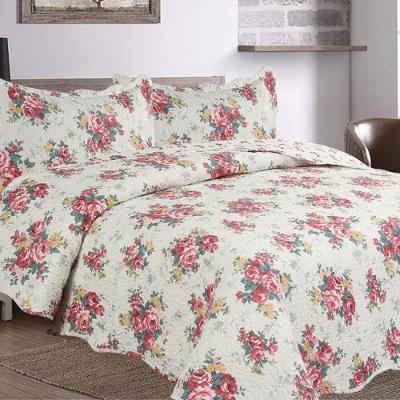 Kit Cobre Leito Colcha Daily Queen 3 Peças Dupla Face Estampado - Floral 36 - 100% Poliéster