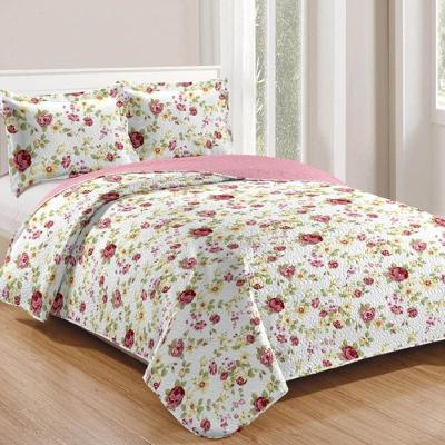 Kit Cobre Leito Colcha Daily Queen 3 Peças Dupla Face Estampado - Floral 32 - 100% Poliéster
