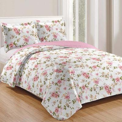 Kit Cobre Leito Colcha Daily King 3 Peças Dupla Face Estampado - Floral 19 - 100% Poliéster