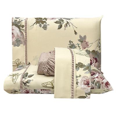 Jogo De Lençol Lislie Queen 4 Peças Micropercal 300 Fios Estampado Floral - Buque Rosê - 100% Poliéster