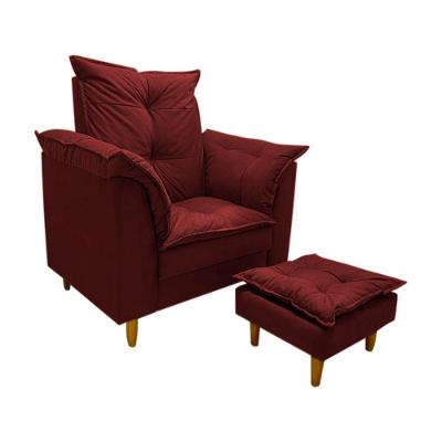 Poltrona De Amamentação + Puff Maite Pés De Madeira Dritex suede Bordo