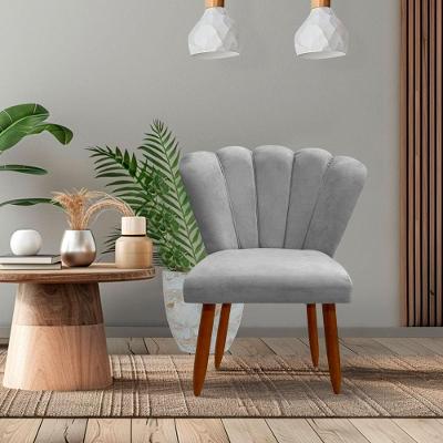 Poltrona Cadeira Pétala Penteadeira Dritex suede Cinza