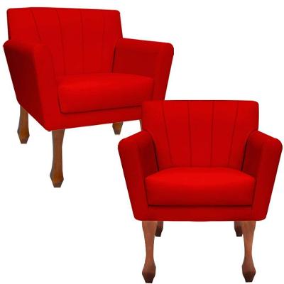 Kit Poltronas Decorativa Clinicas Iza Retro Dritex suede Vermelho