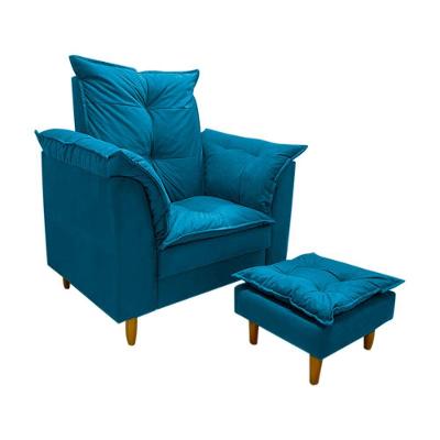 Poltrona De Amamentação + Puff Maite Pés De Madeira Dritex suede Azul Royal