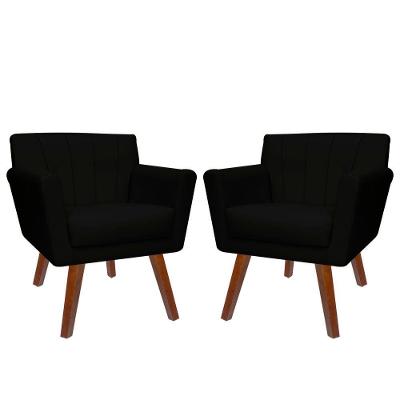 Kit 02 Poltronas Decorativa Clinicas Iza Dritex sintetico Preto