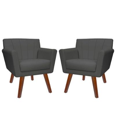 Kit 02 Poltronas Decorativa Clinicas Iza Dritex sintetico Cinza