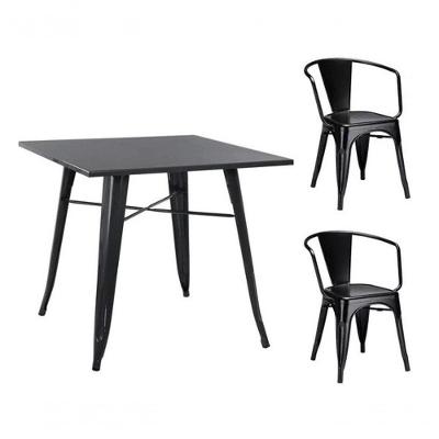Mesa Tolix 80cm + 2 Cadeiras Com Braço Conjunto Industrial Preto Para Bar Ou Café