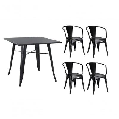 Conjunto Mesa Tolix 80cm + 4 Cadeiras Com Braço ? Preto, Estilo Industrial Para Bar Ou Café