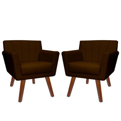 Kit 02 Poltronas Decorativa Clinicas Iza Dritex sintetico Marrom