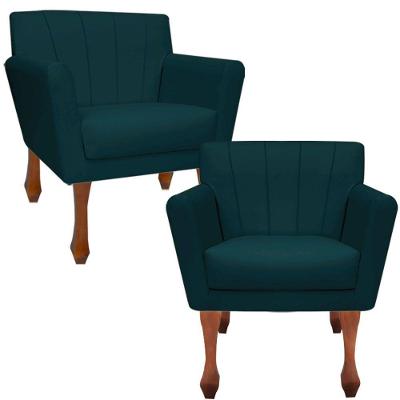 Kit Poltronas Decorativa Clinicas Iza Retro Dritex suede Azul