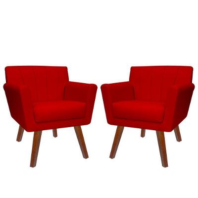 Kit 02 Poltronas Decorativa Clinicas Iza Dritex suede Vermelho