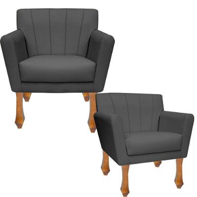 Kit Poltronas Decorativa Clinicas Iza Retro Dritex sintetico Cinza