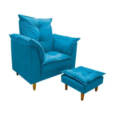 Poltrona De Amamentação + Puff Maite Pés De Madeira Dritex suede Azul Turquesa
