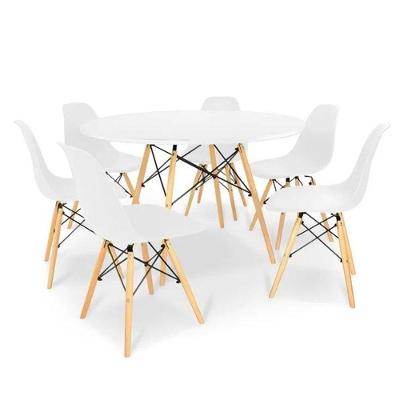 Conjunto De Mesa Eames Eiffel Redonda 120cm Branco + 6 Cadeiras Brancas