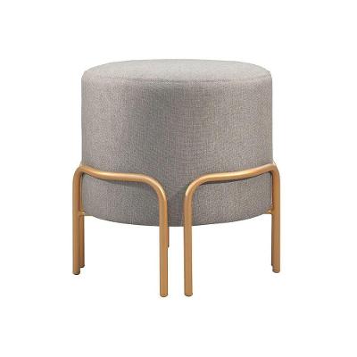 Puff Redondo Torvi Em Linho E Base Metal Dourado Linho Cinza