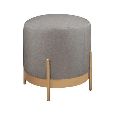 Puff Redondo ágar Em Linho E Base Metal Dourado Linho Cinza