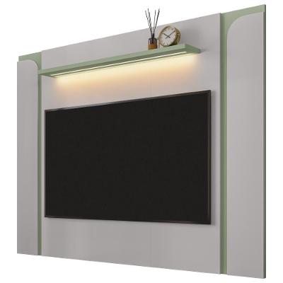 Painel Para Tv 75 Pol Com Led 180cm Maresca B02 Off White Pistache - Lyam Decor