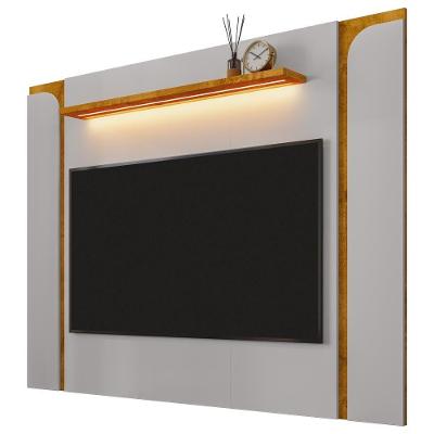 Painel Para Tv 75 Pol Com Led 180cm Maresca B02 Off White Naturalle - Lyam Decor