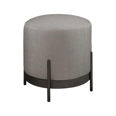 Puff Redondo ágar Em Linho E Base Metal Preto Cor Linho Cinza