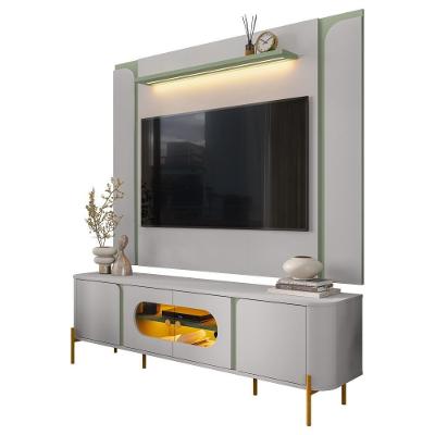Rack Para Sala Orgânico Suy Com Painel Para Tv 75 Pol Maresca B02 Off White Pistache - Lyam Decor