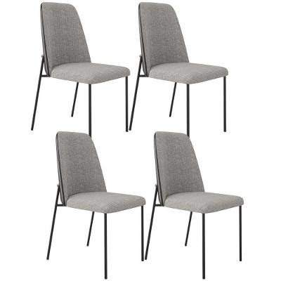 Kit 04 Cadeiras Decorativa Estofada Sala De Jantar Bella L02 Couríssimo Preto Linho Cinza - Lyam Decor