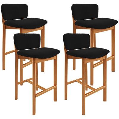 Kit 04 Banquetas Alta Para Cozinha Sala De Jantar Bar Dara L02 Bouclê Preto - Lyam Decor