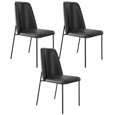 Kit 03 Cadeiras Decorativa Estofada Para Sala De Jantar Bella L02 Couríssimo Preto - Lyam Decor