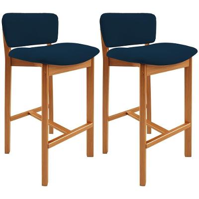Kit 02 Banquetas Alta Para Cozinha Sala De Jantar Bar Dara L02 Suede Azul Marinho - Lyam Decor