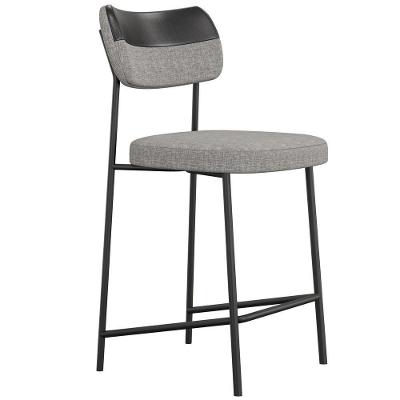 Banqueta Baixa Bar Cozinha Sala De Jantar Preto Melina L02 Couríssimo Preto Linho Cinza - Lyam Decor