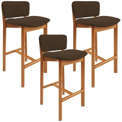 Kit 03 Banquetas Alta Para Cozinha Sala De Jantar Bar Dara L02 Suede Marrom - Lyam Decor