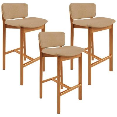 Kit 03 Banquetas Alta Para Cozinha Sala De Jantar Bar Dara L02 Linho Bege Escuro - Lyam Decor