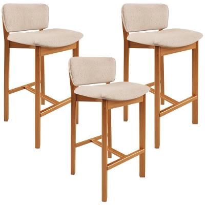 Kit 03 Banquetas Alta Para Cozinha Sala De Jantar Bar Dara L02 Linho Bege - Lyam Decor