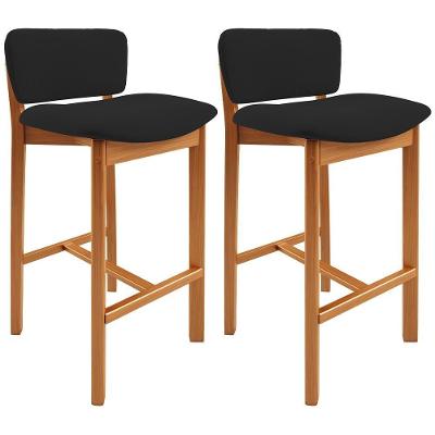 Kit 02 Banquetas Alta Para Cozinha Sala De Jantar Bar Dara L02 Suede Preto - Lyam Decor
