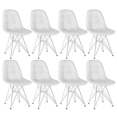 Kit 8 Cadeiras Estofadas Charles Eames Eiffel Botonê Com Pés De Metal Cromado Cinza Claro Cinza-claro